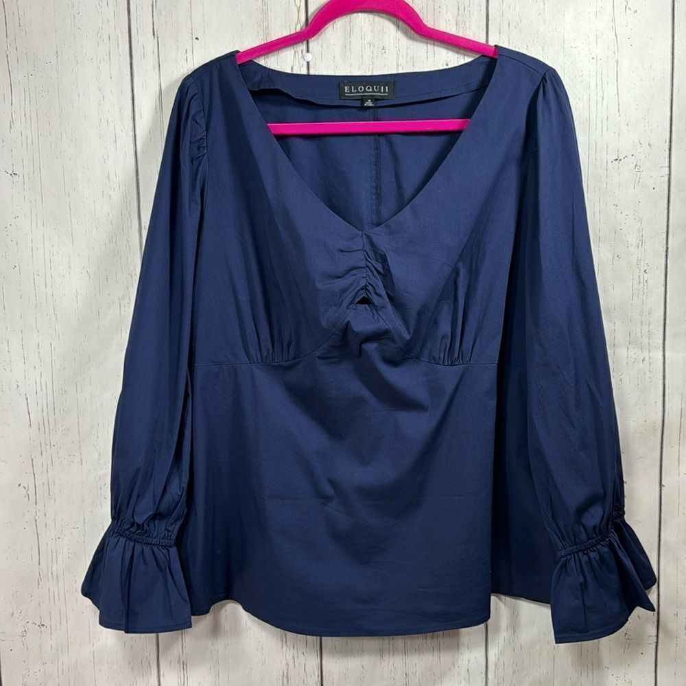 Eloquii Navy Poplin Peplum Blouse Romantic Cottagecore Coquette Plus Size 18